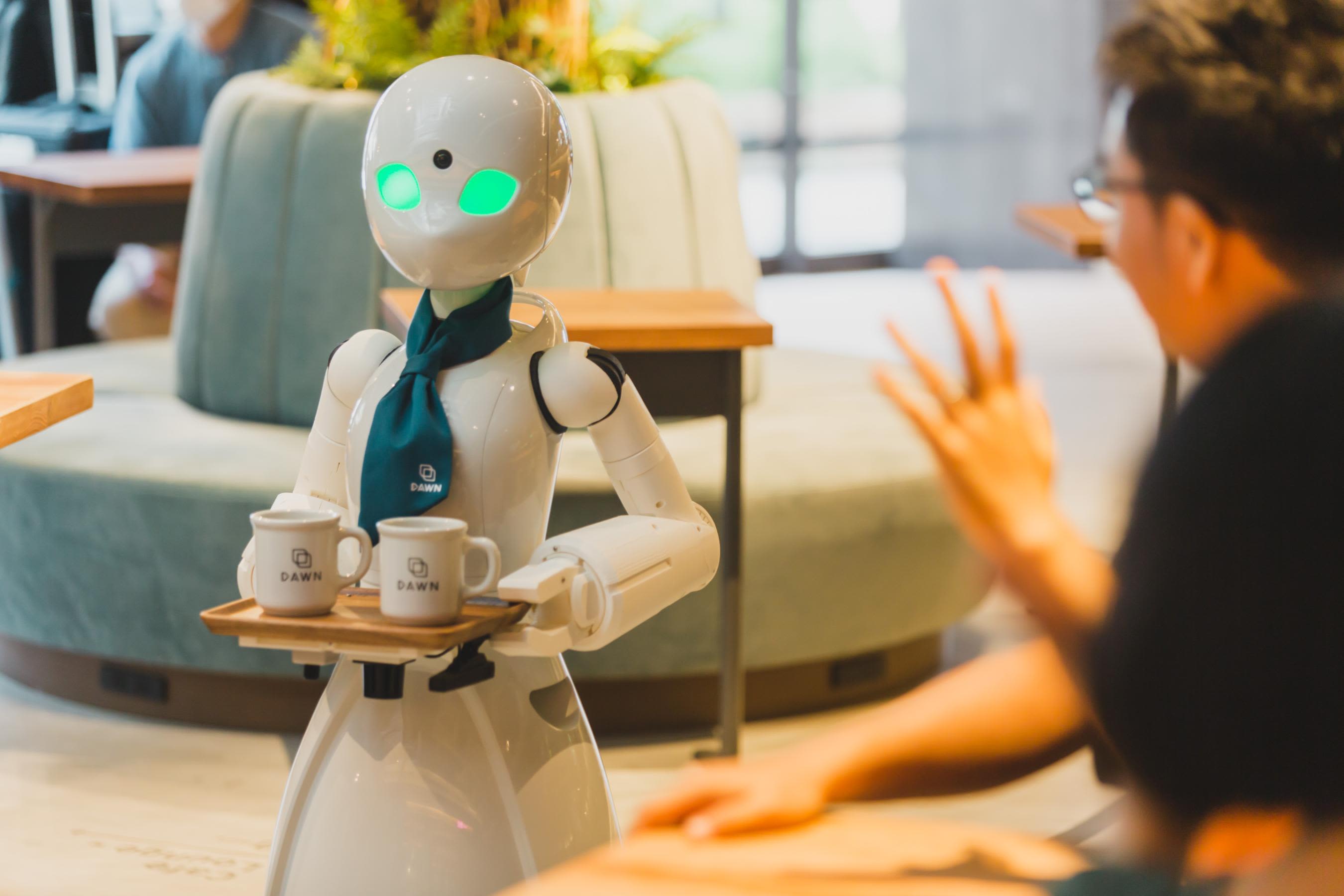 A service robot delivering meals in a hospitality setting